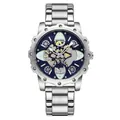 Stylish BESTWIN men's skeleton watch with blue dial and luminous silver steel strap. - Silver Blue Dial