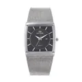 Klassische Bestwin Herren ultraflache quadratische Quarzuhr mit silbernem Milanaise-Armband - Silbernes Gehäuse Schwarzes Zifferblatt