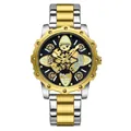 Luxury skeleton men's watch in gold and silver stainless steel with luminous dial design - Two-tone Black Dial