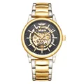 Montre mécanique automatique homme avec bracelet squelette en acier doré et argenté - Bicolore Noir