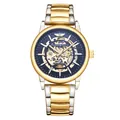 Montre mécanique automatique squelette pour homme avec bracelet bicolore or et argent - Argent Bleu