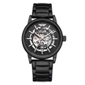 Montre automatique squelette pour homme en noir avec mouvement visible et bracelet - Tout Noir