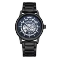 Montre automatique squelette noire élégante pour homme avec bracelet en acier - Bleu Noir