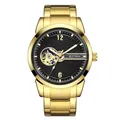 Elegant gold automatic mechanical skeleton watch with black dial and luminous hands for men - Gold Case Black Dial