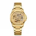 Montre automatique squelette de luxe dorée pour homme avec bracelet en acier par Bestwin - Tout Or