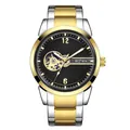 Luxury two-tone gold and silver automatic skeleton mechanical watch for men with black dial - Two-tone Gold Case Black Dial