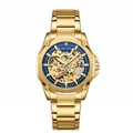 Montre mécanique automatique squelette dorée Bestwin luxe pour homme, cadran bleu - Or Bleu