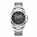 Reloj mecánico automático de esqueleto Bestwin plateado para hombre con correa de acero - Blanco Negro