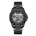 Reloj mecánico automático esqueleto Bestwin para hombre con correa de acero negro - Todo Negro