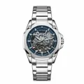 Reloj automático Bestwin para hombre con esfera esqueleto y correa de acero plata - Blanco Azul