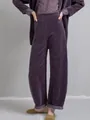Detailed view of high-end purple velvet casual suit jacket and wide-leg trousers set - S / Bottoms / Purple Velour Pants