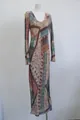 Vintage Franse stijl slank gesneden lange jurk met patchwork bloemenprint en U-hals. - S / Dresses / Zijden Printversie