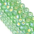 Gros plan de perles en verre cristal vert à 96 facettes avec revêtement AB pour le DIY - Diamètre Extérieur 6mm Trou Environ 1.3mm (Environ 90 Pièces) / Vert Fruit AB