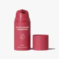 Detail view of pink matte color changing foundation bottle with SPF 50 protection - Flower Red Jar Color Changing Foundation (30ml)