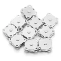 Juego de botones magnéticos plateados de 14mm con forma de flor para bolsos y ropa - Plata