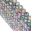 Vue macro de perles en cristal de verre irisées à 96 facettes avec revêtement AB brillant - Diamètre Extérieur 6mm Trou Environ 1.3mm (Environ 90 Pièces) / Rose Rouge Vert