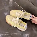 Breathable yellow ballet trainer style casual sneakers for women with durable gum sole - 34 / Yellow