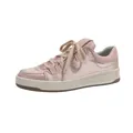 Elegante roze satijnen vrijetijdssneakers met crème platformzool en stijlvolle veters - 34 / Champagne (Zonder Letters)