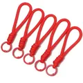 Pack of 5 multi-functional red braided lanyard straps with metal rings for keys - 5 Pieces/Pack (Total Length approx 13cm) / Red