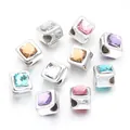 Multicolor square resin gemstone beads with large holes for DIY jewelry making - 10x10mm / Random Mixed Color Square