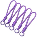Set of five durable purple braided paracord wrist lanyards with secure metal ring clips - 5 Pieces/Pack (Total Length approx 13cm) / Purple