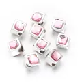 Square pink faceted resin gemstone large hole charm beads for DIY jewelry making - 10x10mm / Pink Square