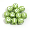 Perles carrées en acrylique vert style kiwi avec points d'interrogation pour bijoux DIY - Perles carrées / 12mm (Trou de 4,9mm) / Vert Herbe