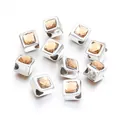 Square silver spacer beads with amber resin gems for DIY jewelry - 10x10mm / Champagne Square