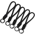 Lot de 5 dragonnes courtes tressées noires avec anneaux métalliques pour téléphone mobile - 5 Pièces/Paquet (Longueur totale env. 13cm) / Noir