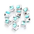 Set of square silver spacer beads with teal faceted resin for DIY jewelry making - Mint Green Square