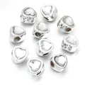 Silver heart-shaped spacer beads with clear resin gemstones and large holes for DIY. - White Heart
