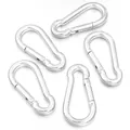 Five silver zinc alloy pear-shaped spring snap carabiner hooks for bag and keychain accessories - 19x40mm (Pack of 5) / Silver
