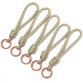 Cinq lanières de poignet paracorde kaki avec anneaux en métal cuivré pour bouteilles ou mobiles. - 5 Pièces/Paquet (Longueur totale env. 13cm) / Café Clair