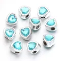 Heart-shaped large hole resin beads with faceted cyan gems and silver frames - Mint Green Heart