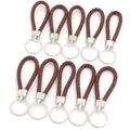 Lot de 10 dragonnes en cuir PU tressé marron avec anneaux métalliques argentés - 10 Pièces/Paquet (Longueur env. 11,5 cm, diamètre extérieur 30 mm) / Marron