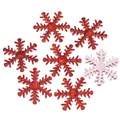 Lentejuelas de copos de nieve rojos y rosas brillantes para decoración navideña DIY - Copo de nieve con purpurina dorada roja
