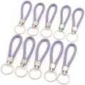 Lot de 10 cordons tressés en simili cuir violet avec anneaux argentés pour clés et USB - 10 Pièces/Paquet (Longueur env. 11,5 cm, diamètre extérieur 30 mm) / Violet