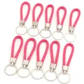 Lot de 10 cordons en cuir tressé rose pour téléphones et disques U avec anneaux argentés - 10 Pièces/Paquet (Longueur env. 11,5 cm, diamètre extérieur 30 mm) / Rose rouge