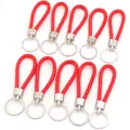 Lot de 10 porte-clés en cuir tressé rouge avec anneaux argentés pour usages multiples - 10 Pièces/Paquet (Longueur env. 11.5cm) / Rouge