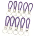 Lot de 10 cordons en similicuir tressé violet avec anneaux porte-clés argentés durables. - 10 Pièces/Paquet (Longueur env. 11.5cm) / Violet foncé