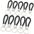 Lot de dix cordons en similicuir tressé noir avec anneaux en métal argenté poli - 10 Pièces/Paquet (Longueur env. 11.5cm) / Noir