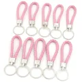 Cordons en cuir PU tressé rose avec anneaux métalliques pour clés et clés USB - 10 Pièces/Paquet (Longueur env. 11.5cm) / Rose