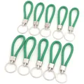 Lot de porte-clés en cuir tressé vert avec anneaux métalliques pour sacs et clés - 10 Pièces/Paquet (Longueur env. 11.5cm) / Vert foncé