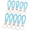 Lot de cordons porte-clés en cuir PU tressé bleu ciel avec attaches en métal argenté durable - 10 Pièces/Paquet (Longueur env. 11.5cm) / Bleu Pâle