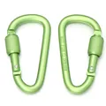 Coppia di moschettoni premium in alluminio verde con chiusura a vite di sicurezza - Forma a D / 2 Pezzi (5.8x3.1cm) / Verde chiaro