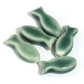 Set of five green glazed ceramic fish-shaped loose beads for handmade DIY jewelry making - Set of 6 / Emerald Green