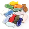 Assorted colorful fish-shaped ceramic loose beads with a polished glaze finish - Set of 6 / Random Mixed Colors