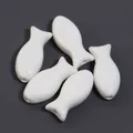 White glossy fish-shaped ceramic loose beads for DIY jewelry making - Set of 6 / White