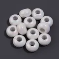 Pearlescent white UV coated acrylic large hole rondelle beads for DIY jewelry making - 50 Pieces / White Plated