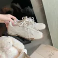 Cream genuine leather sneakers with pearl laces in ballet core German trainer style - 38 / Off White